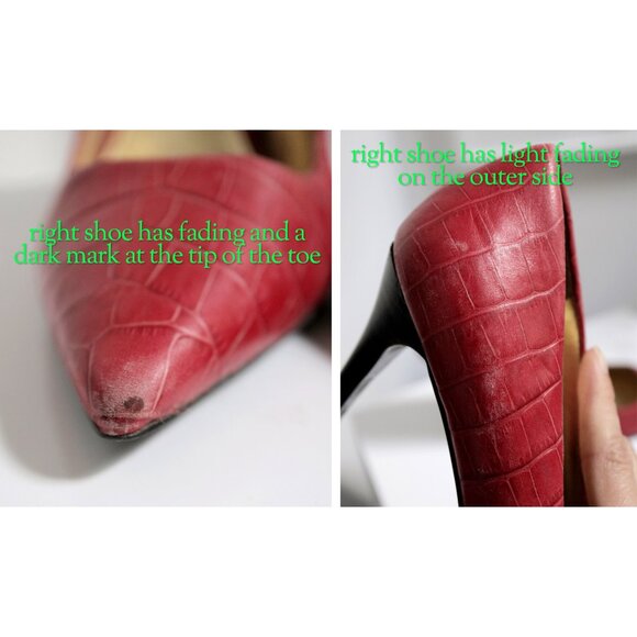 Ralph Lauren "Adena" Red Reptile Textured Leather Stiletto Heels - Women's Size - Picture 5 of 10